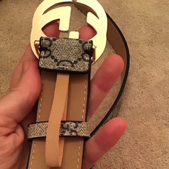 Gucci Gray/Navy Blue GG Supreme Canvas GG Buckle Belt Unisex - Picture 3 of 9